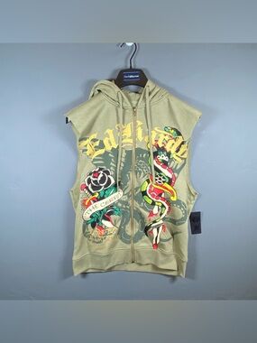 Ed Hardy Jacket Vest Size Small Full Zip Sleeveless Dagger Tattoo Snake Hoodie